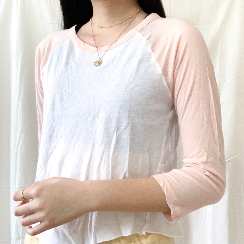 Pacsun Baseball Pink and White Ringer Tee